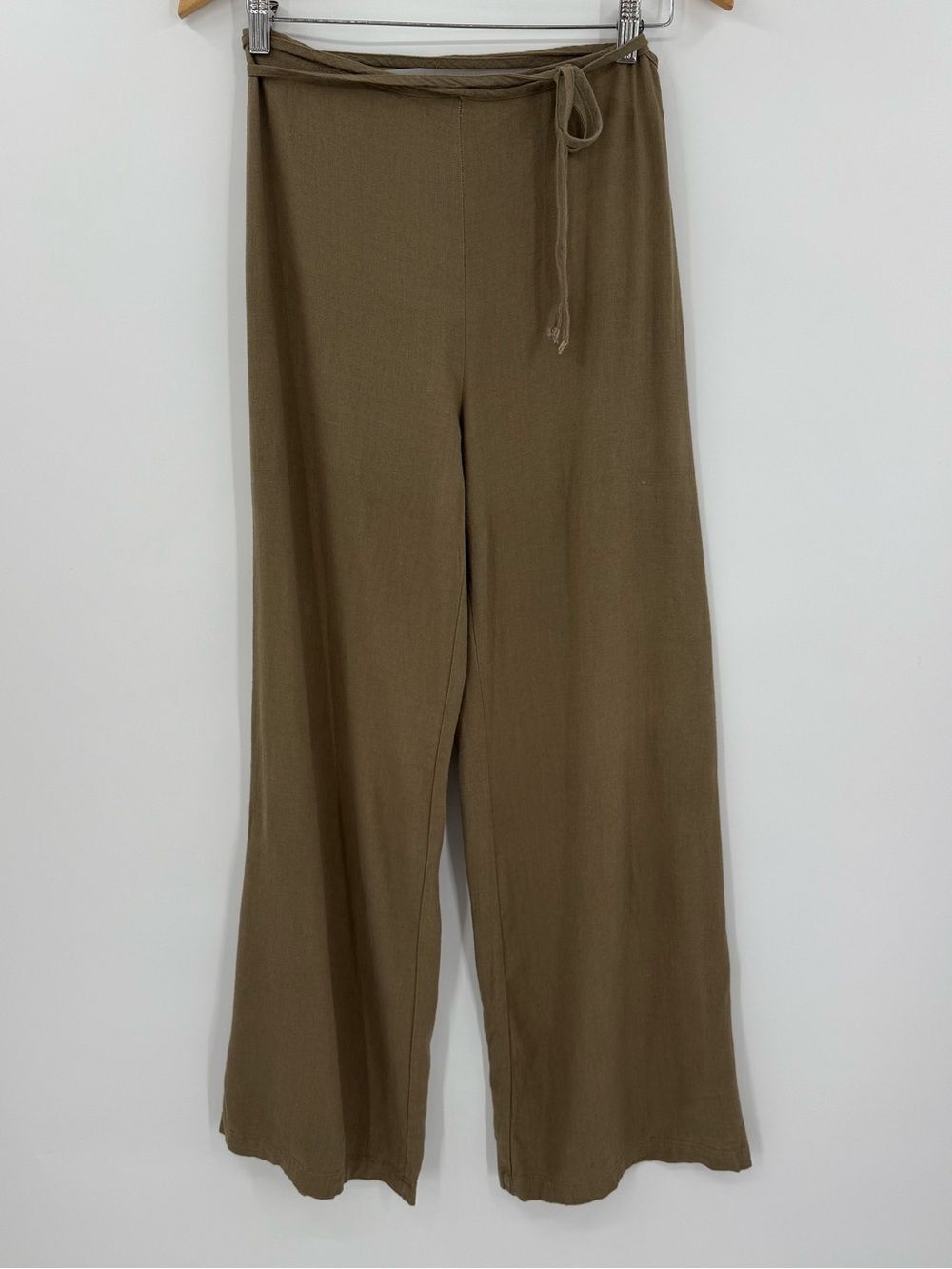 12th Tribe Wide Leg Linen Blend Wrap Tie Pant | Taupe | Small